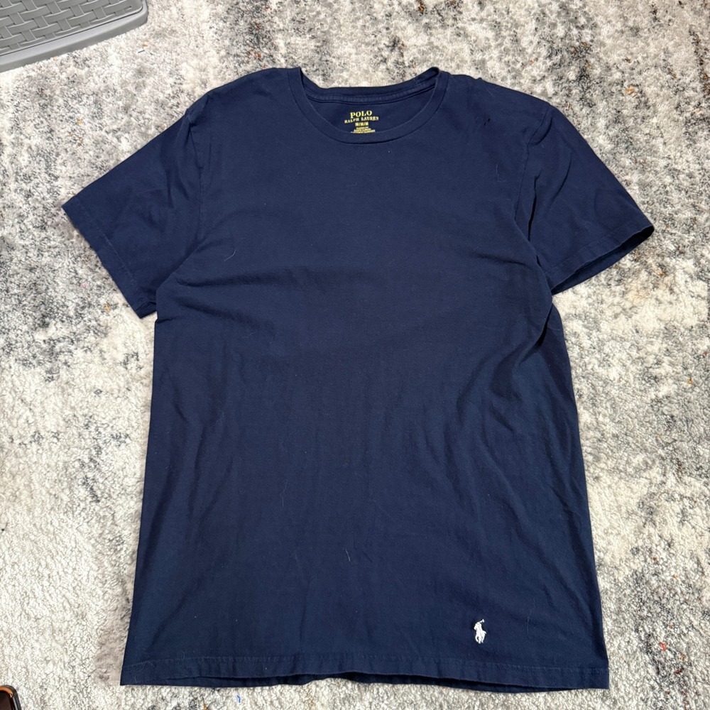 Polo Ralph Lauren Mens Classic Fit Navy Blue Cotton T-Shirt‎ White Pony Logo Med